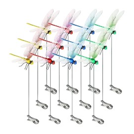 12PCS Fake Dragonfly Pole Clips,4 Color Set，Dragonfly Clip, Outdoor 3D Dragonfly Garden Decorative Clips,Dragonfly Clip Decorative Crafts, Outdoor Dragonfly Decoration For Garden Decoration (12PCS)