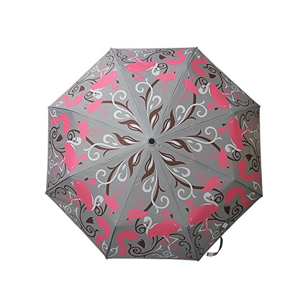 [Japanese Umbrella Lovely Great Graphics] Japanese Pattern Textile Trifold Rubbish Umbrella Flamingo - grays