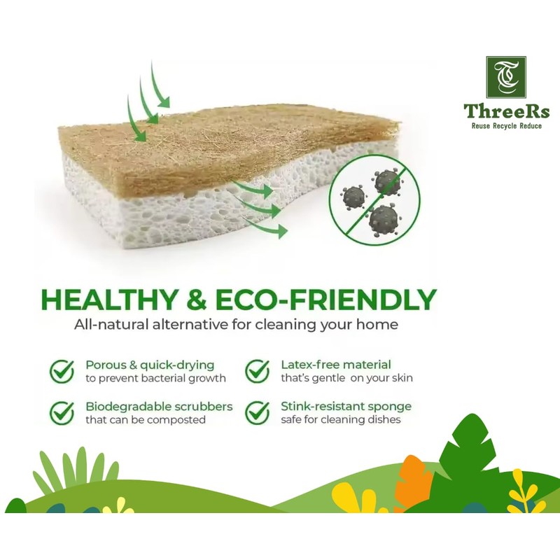 12 Pieces Natural Biodegradable Heavy Duty Scouring Pad Scratch Resistant