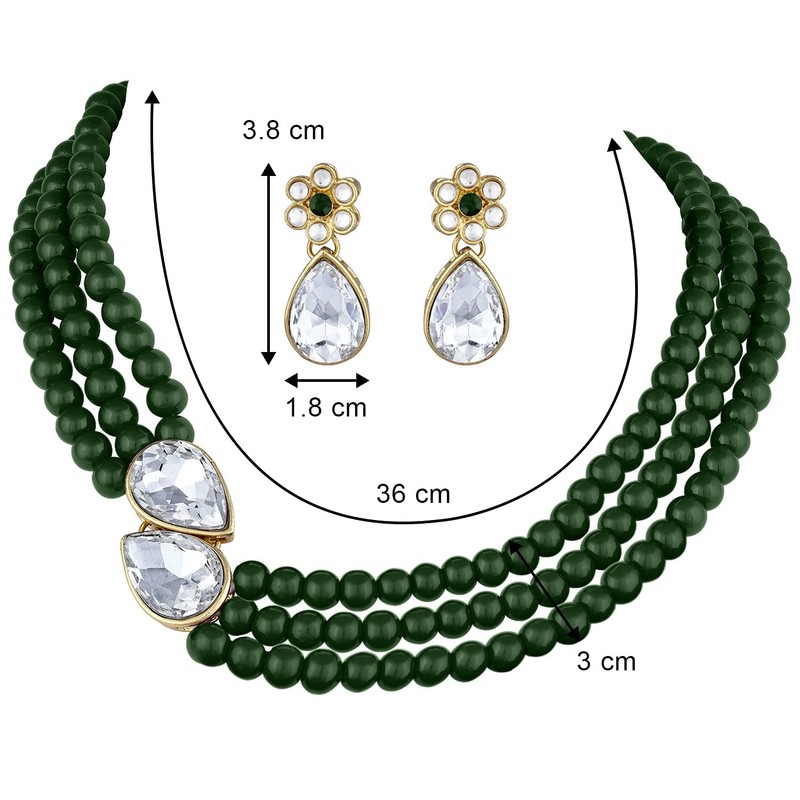 Aheli Pearl Mala Collar verde con pendientes para mujeres Niñas