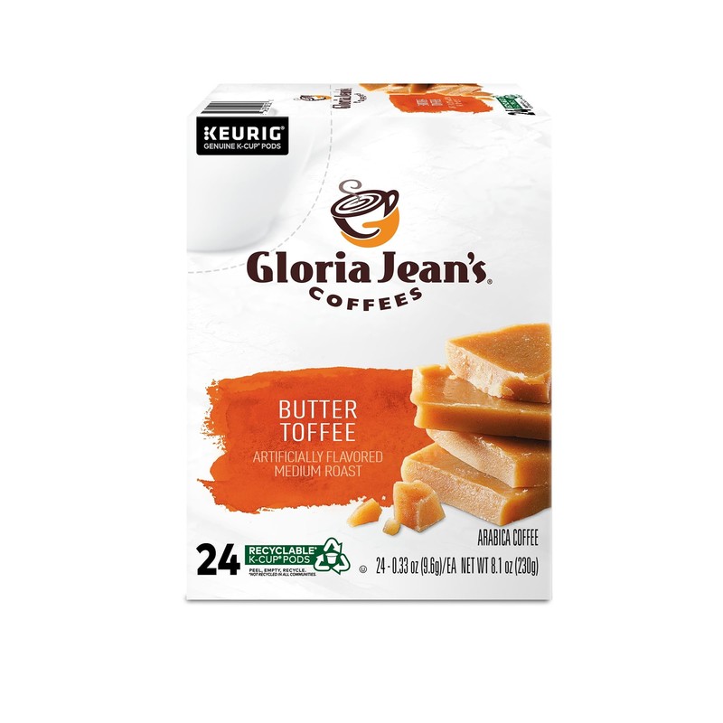 Gloria Jean's Butter Toffee Keurig Single-Serve K-Cup Pods, Medium Roast,