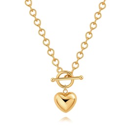 SOFYBJA Dainty 18K Gold Plain Heart Pendant Necklace Chunky Link Chain for Women Toggle Clasp Necklace Layered Jewelry