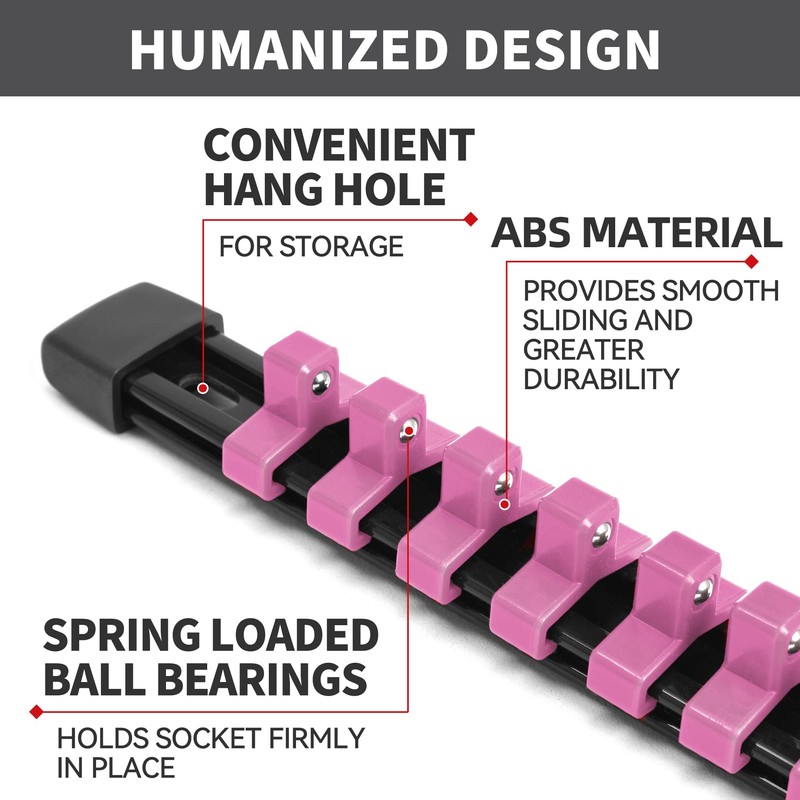 Reniteco Socket Organizer Drive ABS Tools - Pink Socket Holder,