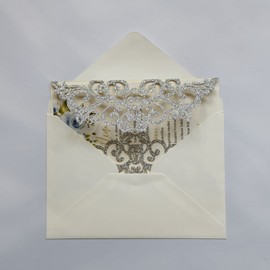 25PCS Silver Glitter Laser Cut Wedding Invitations Cards with Envelopes,Blank Inner Sheets,Ribbons for Wedding Bridal Shower Quinceañera Engagement Birthday Invites