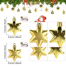 KATELUO Pack of 12 Christmas Tree Decorations, Plastic Christmas Tree Pendants, Star Christmas Decoration Christmas Tree Pendant with Lanyards, Christmas Baubles Gold Christmas Tree Baubles for