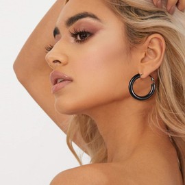 U7 Women's Hoop Earrings 5 mm Thick Hoop Earrings Stainless Steel / 18 K Gold-Plated 30 mm - 80 mm Circle Hoop Earrings Ear Jewellery Accessory for Women Girls, Stainless Steel, No Gemstone