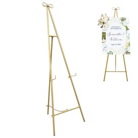 Easel Stand, Metal Easel for Display, Adjustable Height Metal Easel Display Stand, Round Tube Gold