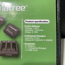 Smatree Battery (3 Pack) and 3-Channel Charger, 3.85v 1220 mAh 4.7 Wh.