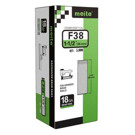meite F38 18 Gauge 1-1/2 Inch Leg Length Galvanized Brad Nails Ideal for Upholstery, Trims, Molding, Woodworking 5,000 PCS/Box (1 Box)