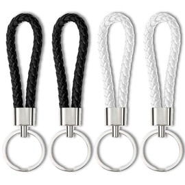 QZKJQDD Pack of 4 Keychains, Unisex Braided Keychains, Leather Keychains, Car Keychains, Leather for Cars, Motorcycles and House Keys (Black, White), black white