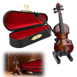 Worlds Smallest Violin Model, Wooden Tiny Violin Toy Case Tiny Violin with Bow and Case Mini Musical Instrument Instrument Decor Gift for Men Women Festival Birthday Gift Dollhouse Home Office Decor