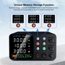 WANPTEK POWER DC Power Supply Variable, 30V 10A Adjustable Switching Regulated Bench Power Supplies with Memory Preset/Locking Key/OCP Protection/Output/USB Fast Charging /4-Digit LED Display