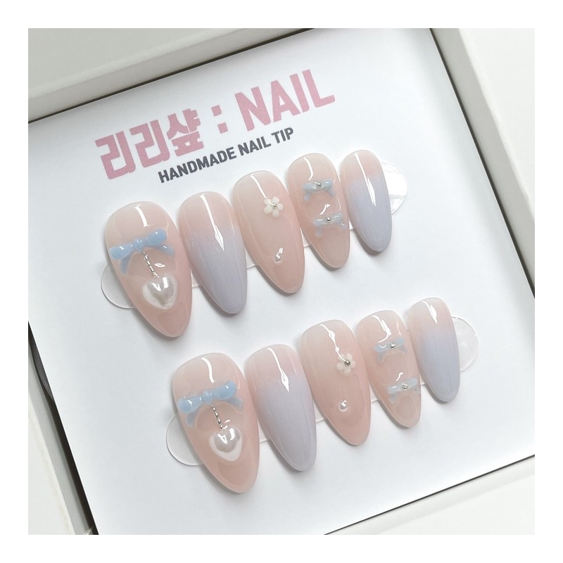Neti Ribbon Handmade Nail Tips - Short Almond / 네티리본