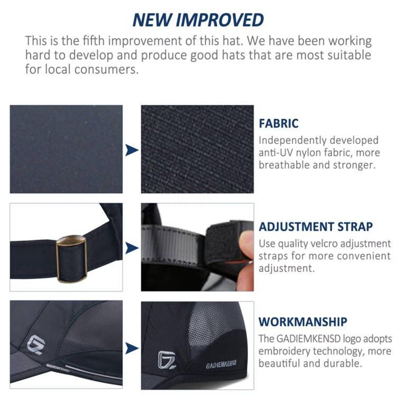 GADIEMKENSD Quick Drying Breathable Running Outdoor Hat Only, blue