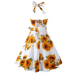 Topdress Women's Vintage Polka Audrey Dress 1950s Halter Retro Cocktail Dress White Sunflower M