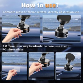 Fachooi Suction Cup Phone Mount Pro - Next-Gen Vacuum Magnetic Phone Holder for Car, 210° Adjustable Angle, Non-Slip Dashboard/Windshield Car Phone Holder, Bonus Toroidal Metal Plate for All Phones