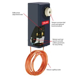 Danfoss 060L2151 KPU19 Thermostat with Remote Bulb Sensor & Auto Reset | Suitable for use in deep freeze, refrigeration, and A/C systems