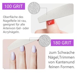 Huirongwinwin Pack of 50 Nail Files 100/180 Half Moon Professional Nail Files Natural Nails Fine Set Double-Sided Reusable Nail Files 100/180 Grit Washable Disposable Nail Files for Gel Nails, Nail