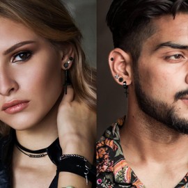 Jstyle Earrings, Popular, Men's Earrings, Stud Earrings, Set, Stainless Steel, Hoop Earrings, Dangle, Cross Earrings, Kpop Earrings, Punk Earrings, Fashion, Silver, Black,, Silver Stainless Steel