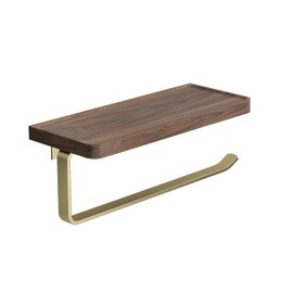 Danpoo Brushed Gold Paper Towel Holder Wall Mount, with Natural Walnut Shelf – Elegant Kitchen & Bathroom Organizer