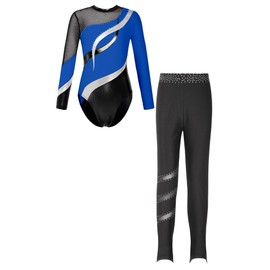 ranrann Kids Girls Sparkle Diamond Gymnastics Leotard Ballet Dance Bodysuit Biketard Unitard with Athletic Leggings Set Royal Blue 16 Years