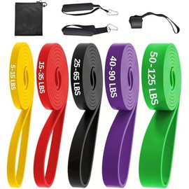 Resistance Bands, ibforcty Pull Up Assist Bands with Door Ancher and Handles, 4 Different Levels Exercise Workout Bands for Fitness Training, Body Stretching, Physical Therapy, Muscle Training
