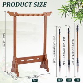 PH PandaHall 12-Pin Wenge Brush Holder Wood Brush Holder Chinese Calligrapghy Brush Hanger Carving Calligraphy Sumi Brush Holder with 3pcs Chinese Calligraphy Brushes Pen for Students Beginners