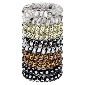 JessLab Spiral Hair Bobbles, Pack of 10 Traceless Phone Cable Hair Bobbles Plastic Spool Hair Bobbles Ponytail Holder No-Damage Hair Accessories for Girls Women Ladies, Assorted Colours (#16)