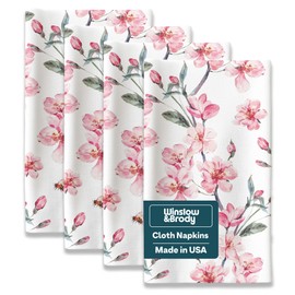 Floral Napkins | Made in USA | 18" x 18" Cloth Table Napkins | Absorbent, Washable, Reusable, Stain & Wrinkle Resistant | Spring Table Decor | Dining Linens | Pink Blossom - 4pack