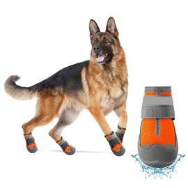 Furrtripsy Dog Booties,Waterproof Dog Shoes for Large Medium Small Dogs,Suitable for Summer Hot Pavement,Adjustable Non-Slip Rubber Paw Protector (Orange, #4 (Width 2.2 inch) for 33-44 lbs)