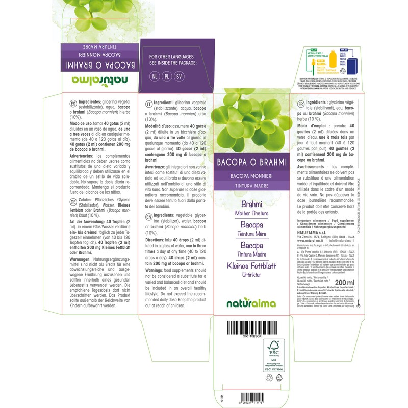Bacopa or Brahmi (Bacopa monnieri) herb Alcohol-Free Mother Tincture Naturalma