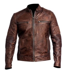 DECIMAL Men's Black & BROWN Genuine Lambskin Leather Biker Jacket VINTAGE REAL MOTORCYCLE JACKETS FOR MEN (XL, DISTRESSED BROWN)