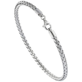 Sterling Silver Woven Bracelet Flexible, 1/8 inch Wide