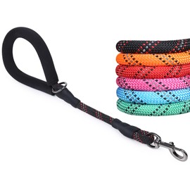 VIVAGLORY Short Rope Dog Leash with Neoprene Padded Handle, Training & Walking Durable Dog Traffic Leashes with Highly Reflective Threads for Medium & Large Dogs, 18IN, Black