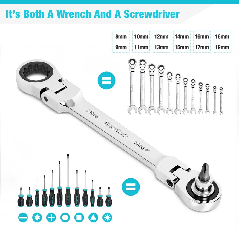 DURATECH 12-in-1 Flex-Head Ratcheting Wrench Set & 24-in-1 Screwdriver Set,