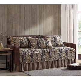 Chezmoi Collection Salem 5-Piece Cabin Lodge Forest Woods Pre-Washed Daybed Size Bedding Quilt Set - Nature Camo Daybed Coverlet Set - Tree Leaves Printed Soft Microfiber - Natural