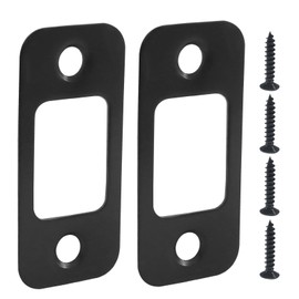 Marvexi 2Pcs Black Deadbolt Strike Plate, 1" x 2 1/4" Round Corner Door Latch Strike Plate Silent Strike Plate with Screws