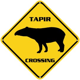 ZMEIZ Tapir Crossing Warning Sign Tapir Animal Caution Yellow Wall Art Decorative Decor For Fence Home Farmhouse Yard Road Quality Metal Sign 12x12 Inches