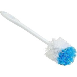 Quickie European Bowl Brush, 14-Inch, Blue, Poly Fibers with Curved Head for Cleaning Under Rims in Bathroom/Restroom