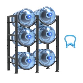 Semoprus 5 Gallon Water Bottle Holder for 6 Bottles, 3 Tiers Double Row Water Jug Holder, Detachable Heavy Duty Water Jug Stand, Water Jug Rack for Office, Kitchen, Garages, Restaurant, and Gym