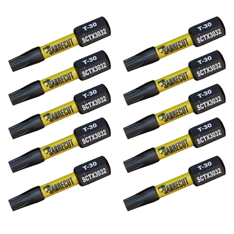 10 x SabreCut SCTX3032_10 32mm T30 TX30 Magnetic Impact Screwdriver