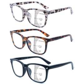 FEIVSN 3 Pack Progressive Multifocus Reading Glasses for Women Men Multifocal Readers PC Frame Fixed Hinge Eyewear, +2.00