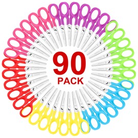 5 Inch Blunt-Tip Scissors for Kids, 90Pack Kids Scissors Bulk, Scissors Comfort-Grip Handles Sharp Blade Blunt Student Scissors Safety Scissors for Classroom Office School Home Paper Cutting