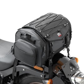 KEMIMOTO Motorcycle Travel Luggage Bags, 24-32L Expandable Large Capacity Motorcycle Tail Bag, Waterproof Rear Rack Trunk, Motor Pannier Bag with Rain Cover and Straps