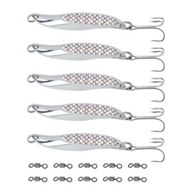 SG Store 5pcs Silver Metal Sea Fishing Lures 65mm Wedge Slice Treble Hooks Lures with 10 Swivels Casting for Bass Mackerel Trout Bluefish Pik Salmon 21g