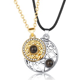 Couple Magnetic Necklaces, 2 PCS Matching Necklace Couples Gifts for Boyfriend Girlfriend, Romantic Mutual Attraction Gifts | Silver Moon & Son Pendant Necklaces Him and Her Gifts, Silver & Gold