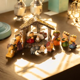 Ovewios Mini Nativity Sets for Christmas Indoor, Little People Nativity Set for Tabletop, Mini Nativity Scene Sunday School Crafts Decorations for Classroom Religious Christmas Ornaments