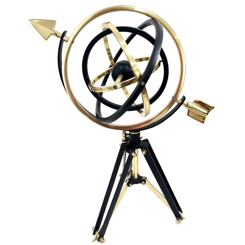 Metal Armillary Sphere Globe with Tripod Stand, 17" Black and