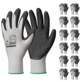 toolant Work Gloves Men, 12 Pairs Crinkle Latex Rubber Gloves for Construction, Gardening, Warehouse (Gray, X-Large)