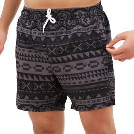 Babeeni Geometrical Swim Trunks Men’s 7 Inch– Men’s Swimwear with Compression Liner, Quick Dry Mens Swim Shorts with Zipper Pockets